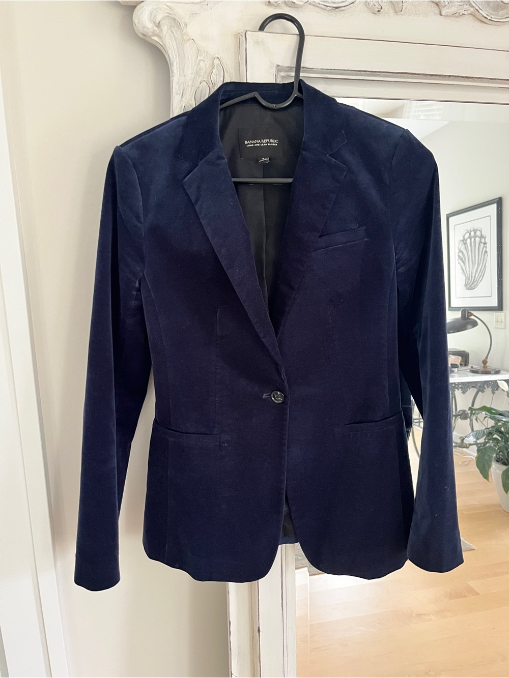 Banana Republic Deep Navy Velvet Single-Button Blazer